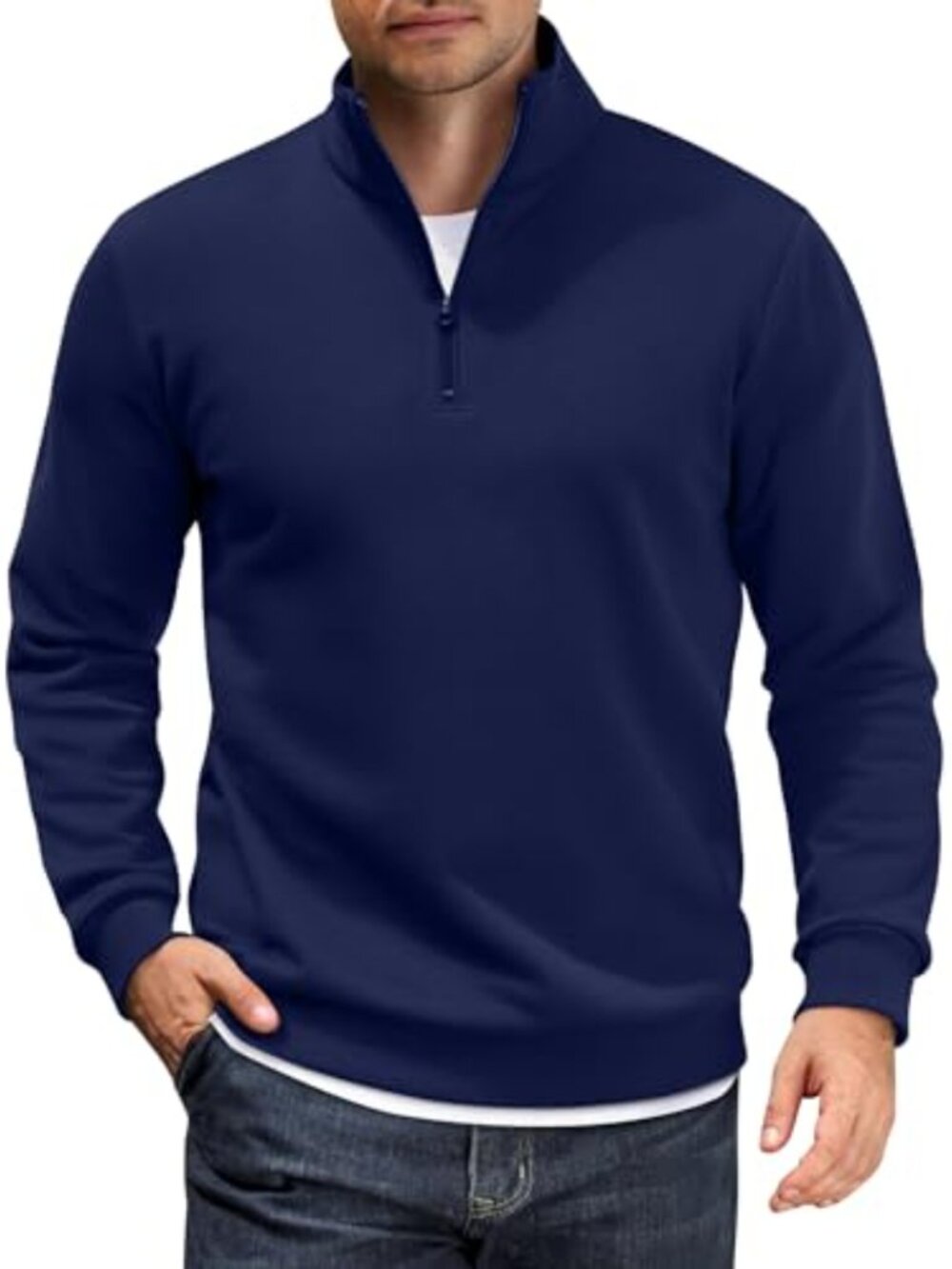 Men's Quarter Zip Pullover Lightweight Mock Neck Sweatshirt Long Sleeve Casual